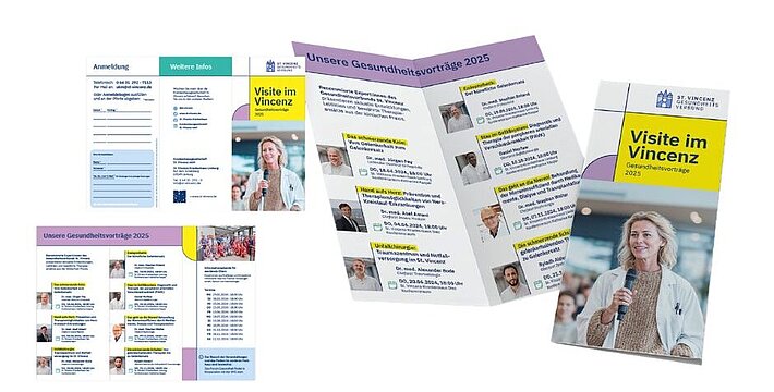 Visualisierung der neuen Flyerformate des St. Vincenz Gesundheits-Verbundes